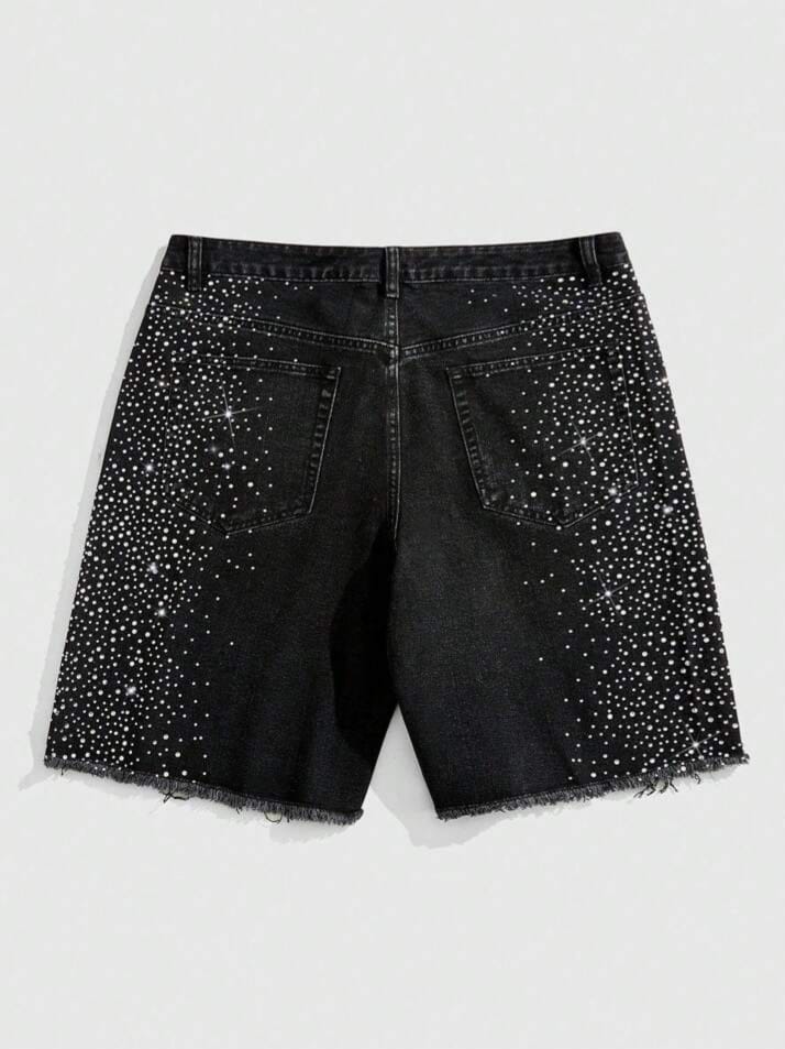 Bonga Boys Street Life Men's Crystal Embellish Frayed Edge Casual Denim Shorts